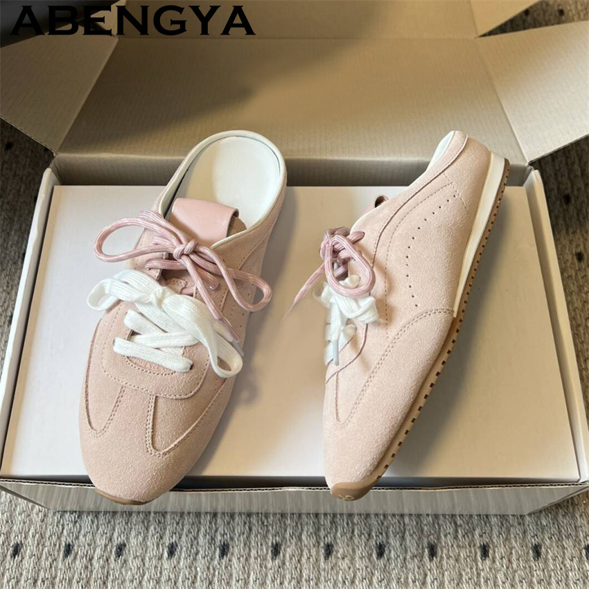Oxford Lace Up Women - Chinelos femininos casuais com cadarço, respiráveis,