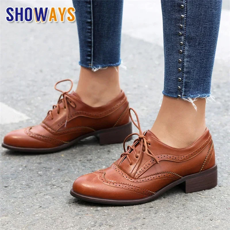 Oxford Lace Up Women - Sapatilhas britânicas mulheres oxfords salto médio