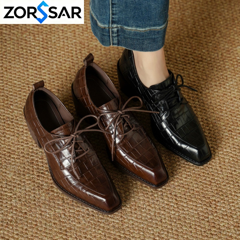 Oxford Lace Up Women - Sapatos Femininos de Couro Genuíno, Novidade