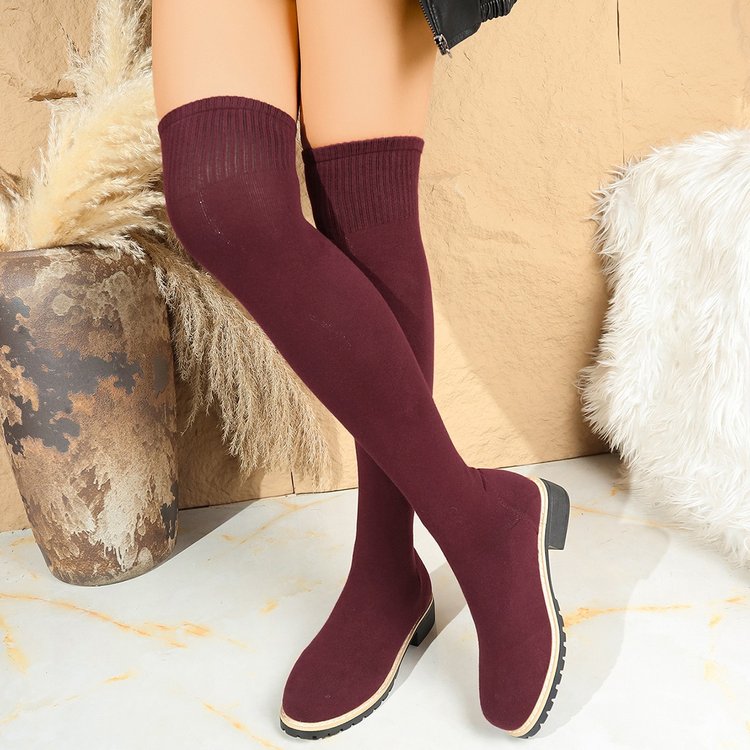 Botas de Tricô Simples de Cor  - Sock Boot Women avaliação e preço