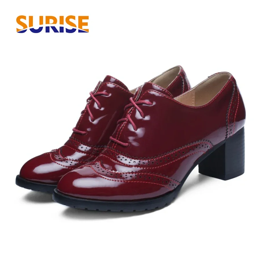 Saltos altos de couro enverniz - Oxford Lace Up Women avaliação e preço